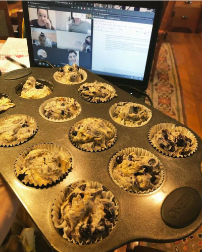 muffins shown during a zoom class